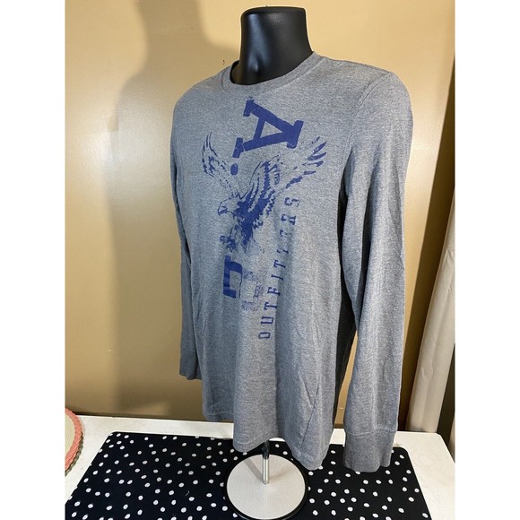 American Eagle Athletic Fit Gray With Blue Logo long Sleeve T Shirt Size M - Picture 9 of 16